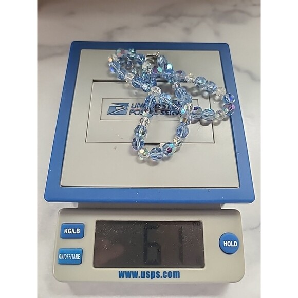 Aurora Borealis Crystal Blue And Clear Adjustable Beaded Necklace Vintage - Picture 8 of 10